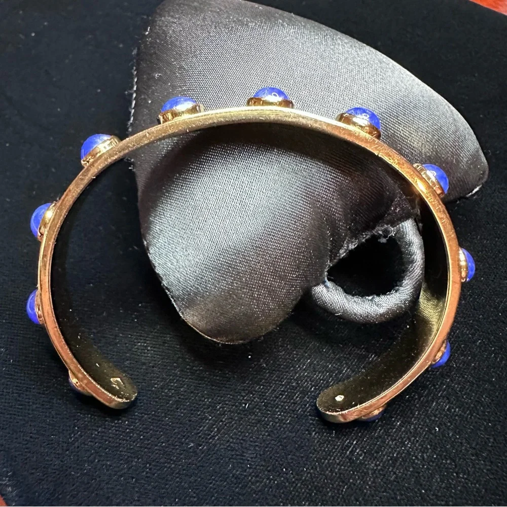 Kate Spade - Tag Along Cuff Bracelet, gold with blue cabochons
